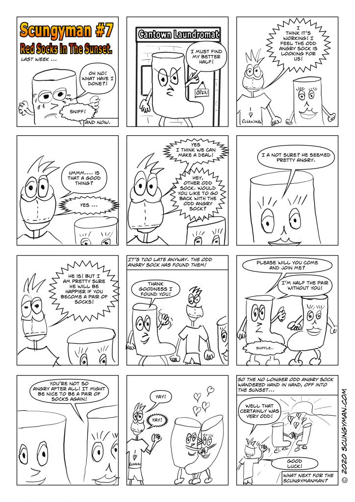 Scungyman comic number 7. Red Sock in the sunset.